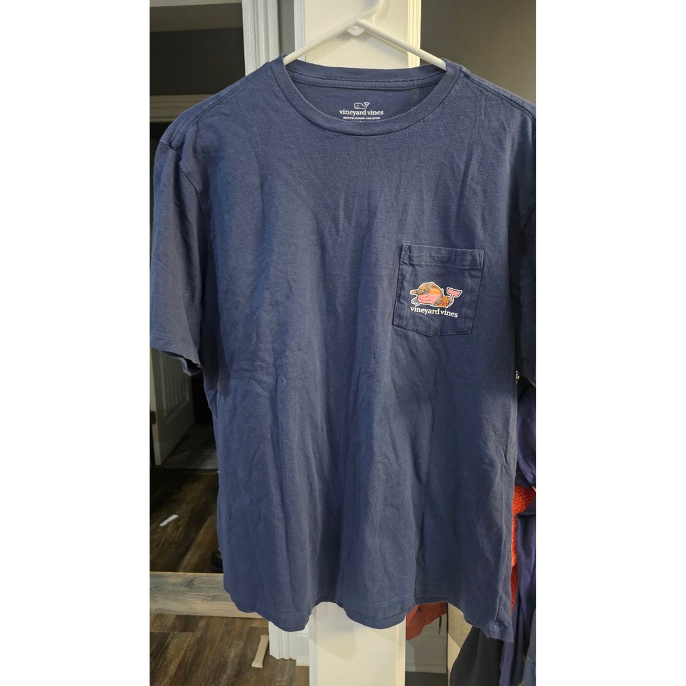 Gorpcore Vineyard Vines Mossy Oak Hunting Whale Pocket T-Shirt Mens Latge Navy